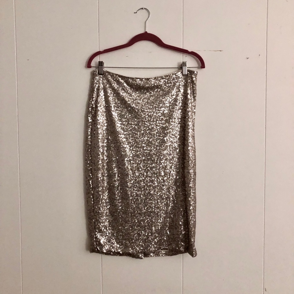 Silver Sequin Midi Skirt